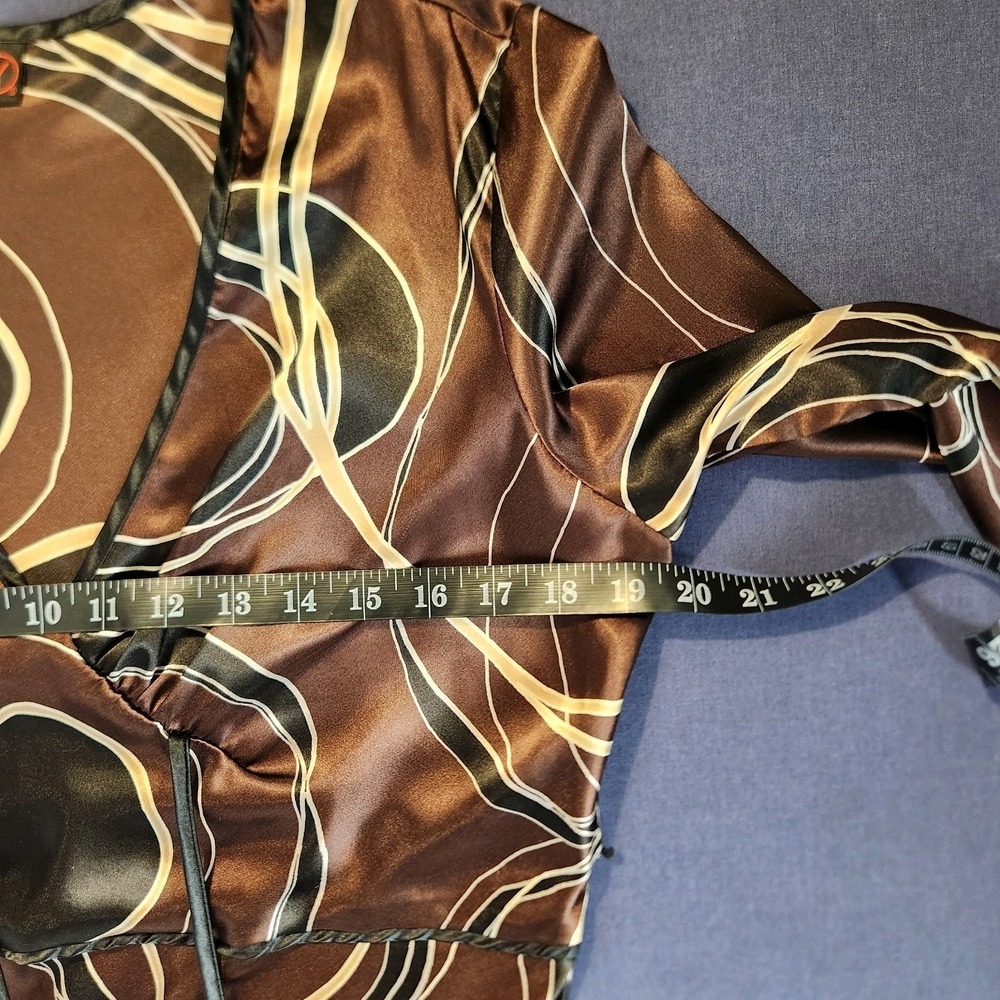 VTG Studio Y Brown Satin Wrap Blouse Y2K 90s Indie Retro Loose Sleeve Top M/L* - Picture 7 of 12